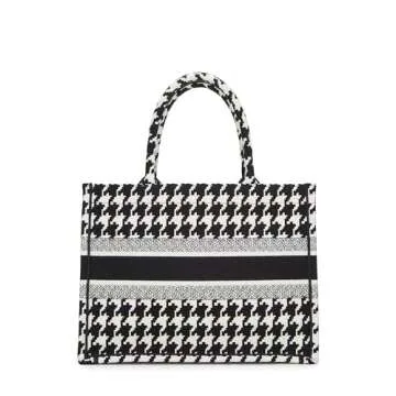 Dior, Pre-Loved Black & White Houndstooth Book Tote Medium, Multi