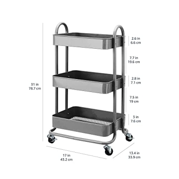 Amazon Basics 3-Tier Rolling Cart - Stylish Storage Solution