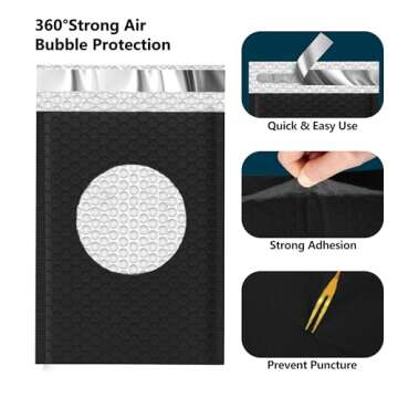 JinRuiKJ Thank You Bubble Mailers 4x8" 50 Pack, Padded Envelopes, Strong Adhesion Padded Mailers, Cushioning Padded Shipping Envelopes for Jewelry, Makeup - Black