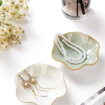 2PCS Lotus Leaf Shape Ring Holder Dish, Small Key Bowl, Ceramic Trinket Tray Jewelry Dish Organizing...