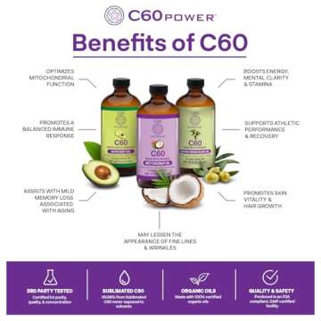 C60 Power - MCT 2-oz.- Organic MCT Coconut Oil, 2 Fl Oz, 99.99% Pure Carbon Fullerenes, Lift Oxidative Burden, Optimize Mitochondrial Function