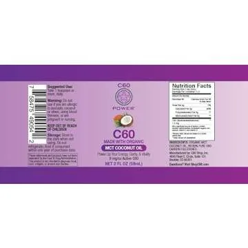 C60 Power - MCT 2-oz.- Organic MCT Coconut Oil, 2 Fl Oz, 99.99% Pure Carbon Fullerenes, Lift Oxidative Burden, Optimize Mitochondrial Function