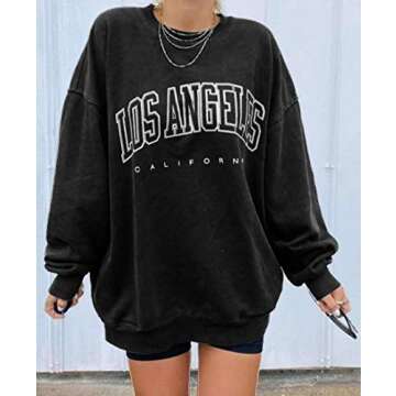 Women’s Oversized Sweatshirts Los Angeles California Hoodies Crewneck Long Sleeve Boyfriends Pullovers Tops La-black