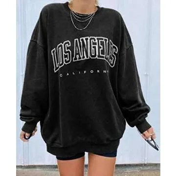 Women’s Oversized Sweatshirts Los Angeles California Hoodies Crewneck Long Sleeve Boyfriends Pullovers Tops La-black