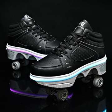 2-in-1 Roller Skates Shoes with Retractable 4 Wheels & Pop-Out Deformation Sneakers Outdoor Sports Skating Shoes for Girls Boys
