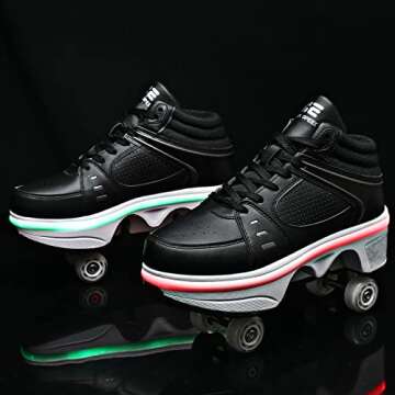 2-in-1 Roller Skates Shoes with Retractable 4 Wheels & Pop-Out Deformation Sneakers Outdoor Sports Skating Shoes for Girls Boys