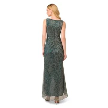 Adrianna Papell Evergreen Metallic Mesh Cascade Gown