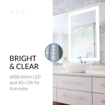 Mirrors & Marble Rectangle LED Vanity Mirror (60" x 36"), Front Lighted Modern Anti Fog Mirrior for Bathroom, Bedroom, Wall Mounting Home Décor Glass for Bathroom for Over Sink, Entryway