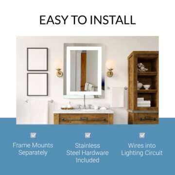 Mirrors & Marble Rectangle LED Vanity Mirror (60" x 36"), Front Lighted Modern Anti Fog Mirrior for Bathroom, Bedroom, Wall Mounting Home Décor Glass for Bathroom for Over Sink, Entryway