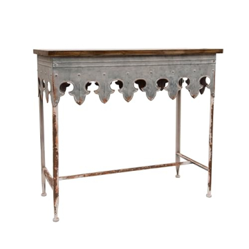 Creative Co-Op Metal Scalloped Edge Table with Rustic Charm