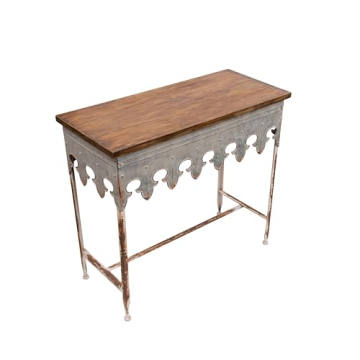 Creative Co-Op Metal Scalloped Edge Table with Rustic Charm
