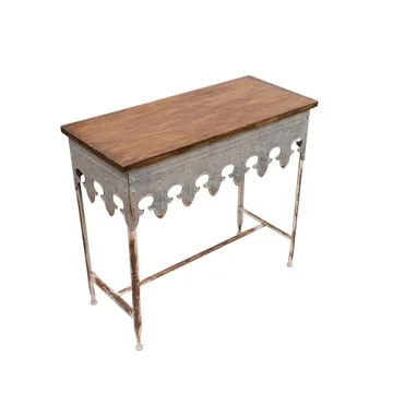 Creative Co-Op Metal Scalloped Edge Table with Rustic Charm