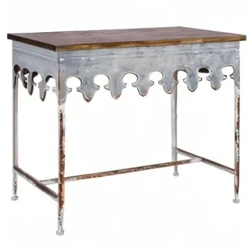 Creative Co-Op Metal Scalloped Edge Table with Rustic Charm