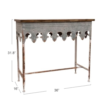 Creative Co-Op Metal Scalloped Edge Table with Rustic Charm