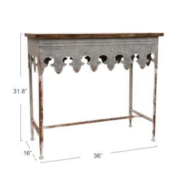 Creative Co-Op Metal Scalloped Edge Table with Rustic Charm