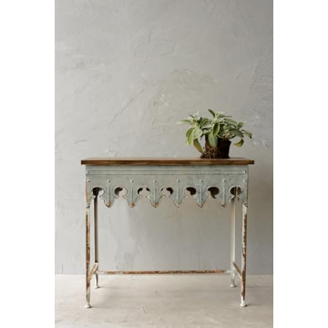Creative Co-Op Metal Scalloped Edge Table with Rustic Charm