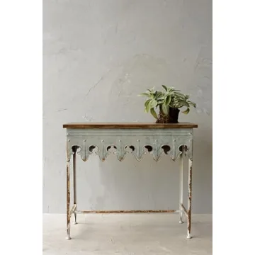 Creative Co-Op Metal Scalloped Edge Table with Rustic Charm