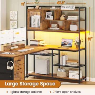 SEDETA L Shaped Computer Desk with LED Light for Home Office and Gaming, 58"