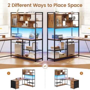SEDETA L Shaped Computer Desk with LED Lights and Storage