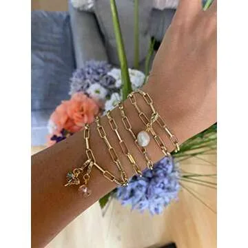 ALEXCRAFT 12 Feet 14K Dainty Gold Plated Brass Paperclip Chain Link Necklace Bulk for Jewelry Making