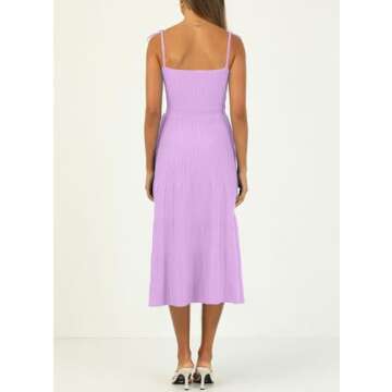 ARTFREE Womens Ribbed Knit Summer Maxi Dresses Tie Straps Square Neck Party Long Dress Lilac S