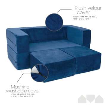Milliard Kids Couch - Modular Kids Sofa for Toddler and Baby Playroom/Bedroom Furniture (Navy Blue) with Bonus Pillow