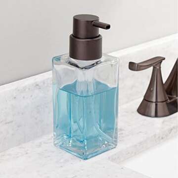 mDesign Square Glass Refillable Soap Dispenser Pump - 2 Pack