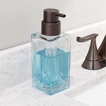 mDesign Square Glass Refillable Soap Dispenser Pump - 2 Pack