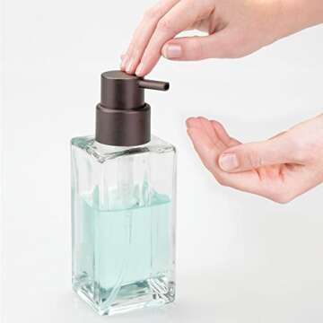 mDesign Square Glass Refillable Soap Dispenser Pump - 2 Pack