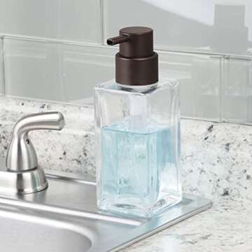mDesign Square Glass Refillable Soap Dispenser Pump - 2 Pack