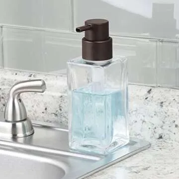 mDesign Square Glass Refillable Soap Dispenser Pump - 2 Pack