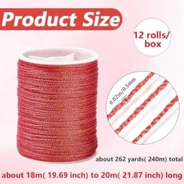 CABODYALS 0.5MM 12 Colors 6 Ply Multicolor Metallic Cord Gold Silver Shimmer Thread Polyester Tinsel...