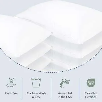 DOWNLITE 10-Pack Set of Hotel Style Hypoallergenic Down Alternative Bed Pillows – Standard/Queen Jumbo Size, 20” x 28” – Soft/Medium Density, for Stomach & Back Sleepers – Machine Washable & Dryable