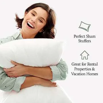 DOWNLITE 10-Pack Set of Hotel Style Hypoallergenic Down Alternative Bed Pillows – Standard/Queen Jumbo Size, 20” x 28” – Soft/Medium Density, for Stomach & Back Sleepers – Machine Washable & Dryable