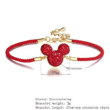 Deelan Fashion Lucky Mickey Crystal Charm Bracelets for Women Red Line Link Bracelet for 18k Gold Pl...