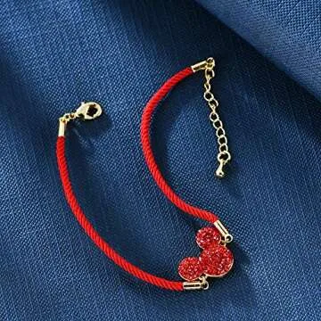 Deelan Fashion Lucky Mickey Crystal Charm Bracelets for Women Red Line Link Bracelet for 18k Gold Plated Jewelry Gift (Style 1)
