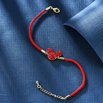Deelan Fashion Lucky Mickey Crystal Charm Bracelets for Women Red Line Link Bracelet for 18k Gold Plated Jewelry Gift (Style 1)
