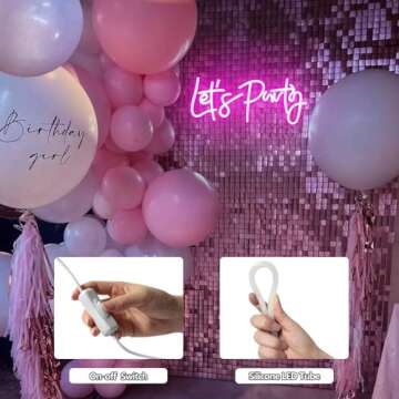 Let's Party Neon Sign, LED Neon Lights for Bedroom Wall Decor, Art Decorative Lights for Bachelorette Party, Engagement Party, Birthday Party, Living Room, Gamer Room Decor Aesthetic (Pink)