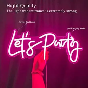 Let's Party Neon Sign, LED Neon Lights for Bedroom Wall Decor, Art Decorative Lights for Bachelorette Party, Engagement Party, Birthday Party, Living Room, Gamer Room Decor Aesthetic (Pink)