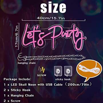 Let's Party Neon Sign, LED Neon Lights for Bedroom Wall Decor, Art Decorative Lights for Bachelorette Party, Engagement Party, Birthday Party, Living Room, Gamer Room Decor Aesthetic (Pink)