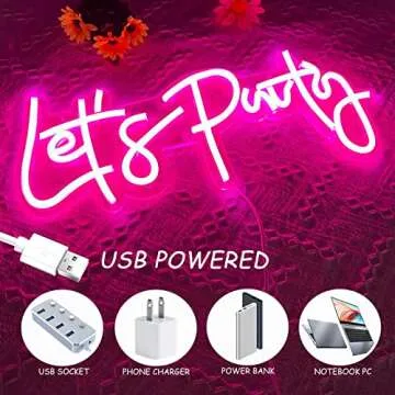 Let's Party Neon Sign, LED Neon Lights for Bedroom Wall Decor, Art Decorative Lights for Bachelorette Party, Engagement Party, Birthday Party, Living Room, Gamer Room Decor Aesthetic (Pink)