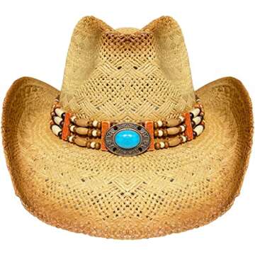 Western Outback Cowboy Hat Men's Women's Style Straw Felt Canvas (Western Brown)