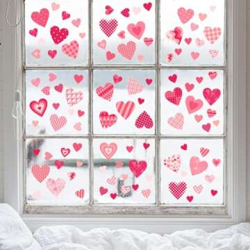 Valentine's Day Heart Window Clings Double-Sided Valentine Gonme Heart Window Stickers Decals Romant...