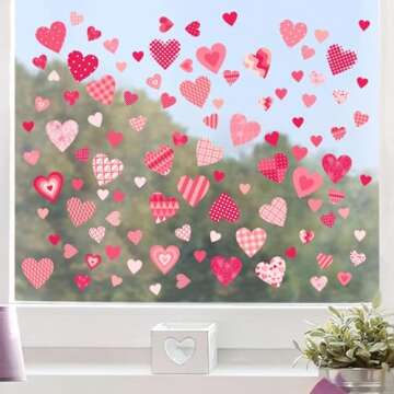 Valentine's Day Heart Window Clings Double-Sided Valentine Gonme Heart Window Stickers Decals Romantic Love Heart Window Clings Stickers for Valentines Day Decoration Supplies