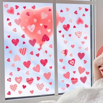 Valentine's Day Heart Window Clings Double-Sided Valentine Gonme Heart Window Stickers Decals Romantic Love Heart Window Clings Stickers for Valentines Day Decoration Supplies