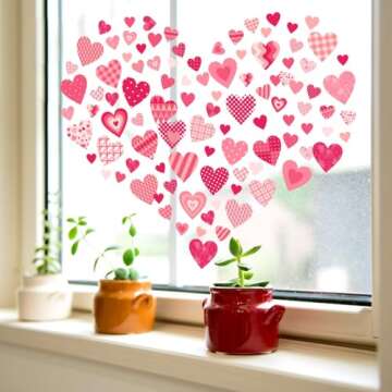 Valentine's Day Heart Window Clings Double-Sided Valentine Gonme Heart Window Stickers Decals Romantic Love Heart Window Clings Stickers for Valentines Day Decoration Supplies