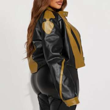 Wuitrie Womens Faux Leather Jacket Print Cropped Jacket Long Sleeve Zipper Motorcycle Bomber Jacket Vintage Streetwear