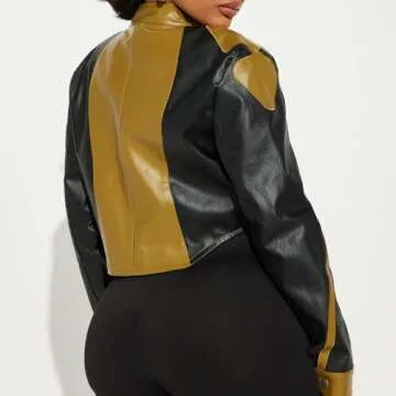 Wuitrie Womens Faux Leather Jacket Print Cropped Jacket Long Sleeve Zipper Motorcycle Bomber Jacket Vintage Streetwear