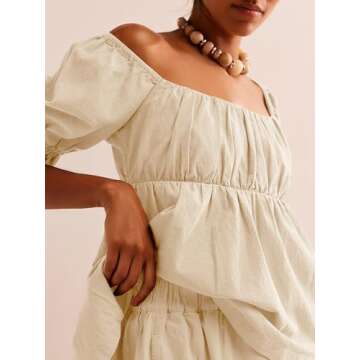 Tankaneo Womens 2 Piece Outfits Summer Square Neck Short Puff Sleeve Babydoll Tops and Shorts Matching Set