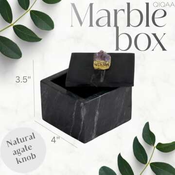 Modern Decorative Objects Marble Box with Lid for Bathroom Home Decor | Black Marble Decor Box with ...